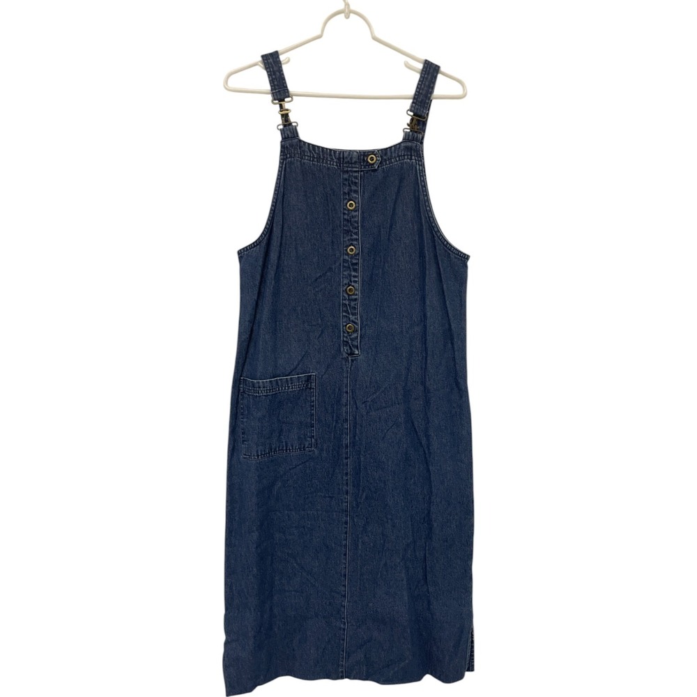 Kathy Ireland Jumper‎ Midi Dress Blue Denim Vintage S Square Neck Patch Pocket